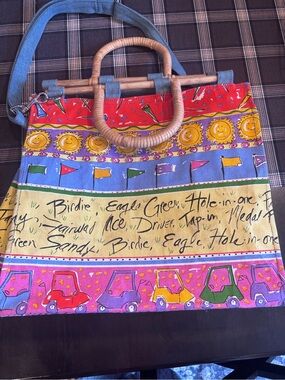 Sun ‘n Sand Canvas Tote Bag with Rattan Handles - Multicolor